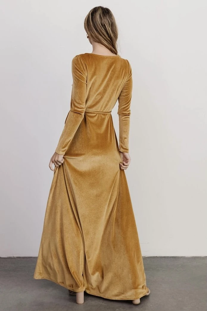 BB Custom Esmerelda Velvet Wrap Maxi Dress | Gold 3 BB Custom Esmerelda Velvet Wrap Maxi Dress | Gold