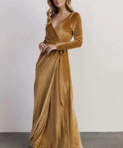 BB Custom Esmerelda Velvet Wrap Maxi Dress | Gold 14 BB Custom Esmerelda Velvet Wrap Maxi Dress | Gold