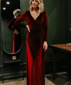 BB Custom Esmerelda Velvet Wrap Maxi Dress | Merlot Dresses