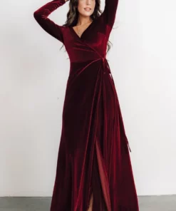 BB Custom Esmerelda Velvet Wrap Maxi Dress | Merlot Dresses