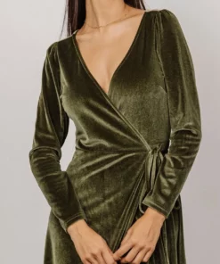 BB Custom Esmerelda Velvet Wrap Maxi Dress | Olive 9 BB Custom Esmerelda Velvet Wrap Maxi Dress | Olive