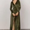 BB Custom Esmerelda Velvet Wrap Maxi Dress | Olive