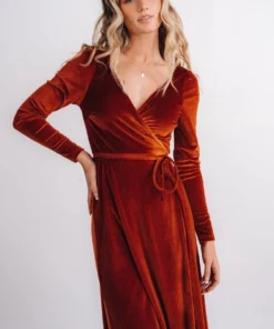 BB Custom Esmerelda Velvet Wrap Maxi Dress | Rust 17 BB Custom Esmerelda Velvet Wrap Maxi Dress | Rust