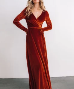 BB Custom Esmerelda Velvet Wrap Maxi Dress | Rust