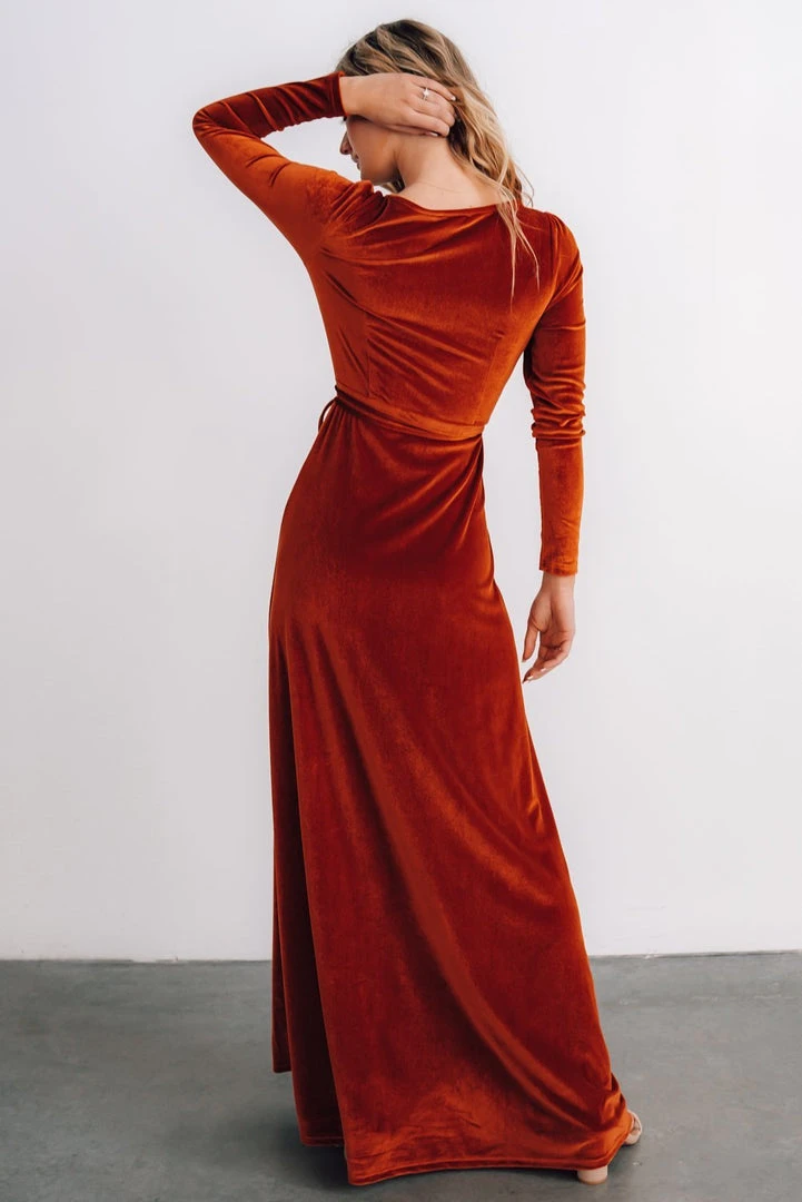 BB Custom Esmerelda Velvet Wrap Maxi Dress | Rust 5 BB Custom Esmerelda Velvet Wrap Maxi Dress | Rust