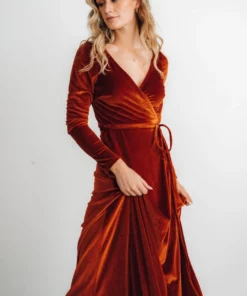 BB Custom Esmerelda Velvet Wrap Maxi Dress | Rust 14 BB Custom Esmerelda Velvet Wrap Maxi Dress | Rust