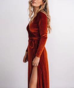 BB Custom Esmerelda Velvet Wrap Maxi Dress | Rust