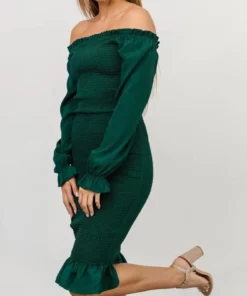 BB Custom Esther Smocked Midi Dress | Green