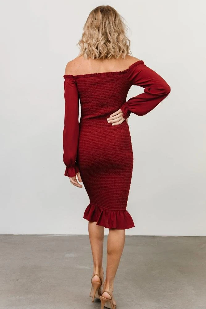 BB Custom Esther Smocked Midi Dress | Ox Blood 2 BB Custom Esther Smocked Midi Dress | Ox Blood