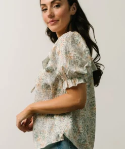 POL Estonia Square Neck Top | Cream + Sage Multi Floral Tops 9 POL Estonia Square Neck Top | Cream + Sage Multi Floral Tops