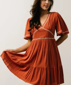 IL Evania Embroidered Mini Dress | Terracotta