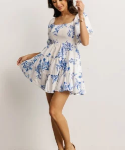 FT Evelina Smocked Short Dress | Off White + Blue Dresses 10 FT Evelina Smocked Short Dress | Off White + Blue Dresses
