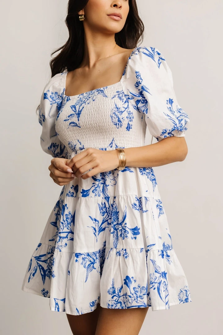FT Evelina Smocked Short Dress | Off White + Blue Dresses 7 FT Evelina Smocked Short Dress | Off White + Blue Dresses