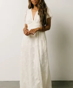 RR Evelyn Smocked Maxi Dress | Off White Dresses