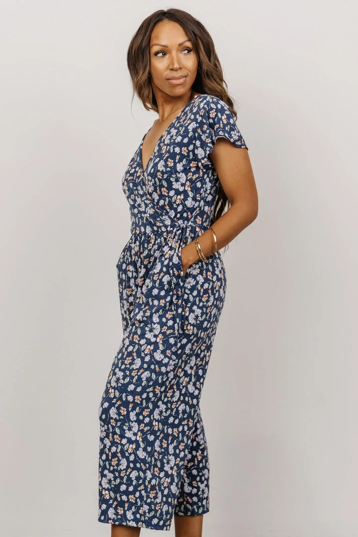 GIL Evie V Neck Jumpsuit | Navy Multi Floral 2 GIL Evie V Neck Jumpsuit | Navy Multi Floral