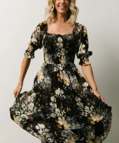 BB Custom Fabian Jacquard Midi Dress | Black Floral 10 BB Custom Fabian Jacquard Midi Dress | Black Floral