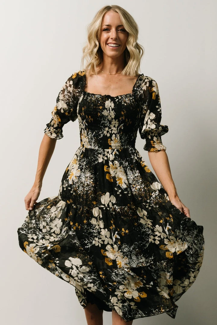 BB Custom Fabian Jacquard Midi Dress | Black Floral 4 BB Custom Fabian Jacquard Midi Dress | Black Floral