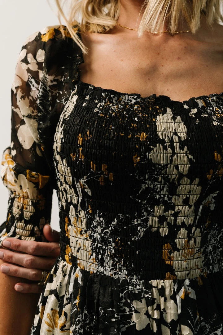 BB Custom Fabian Jacquard Midi Dress | Black Floral 2 BB Custom Fabian Jacquard Midi Dress | Black Floral