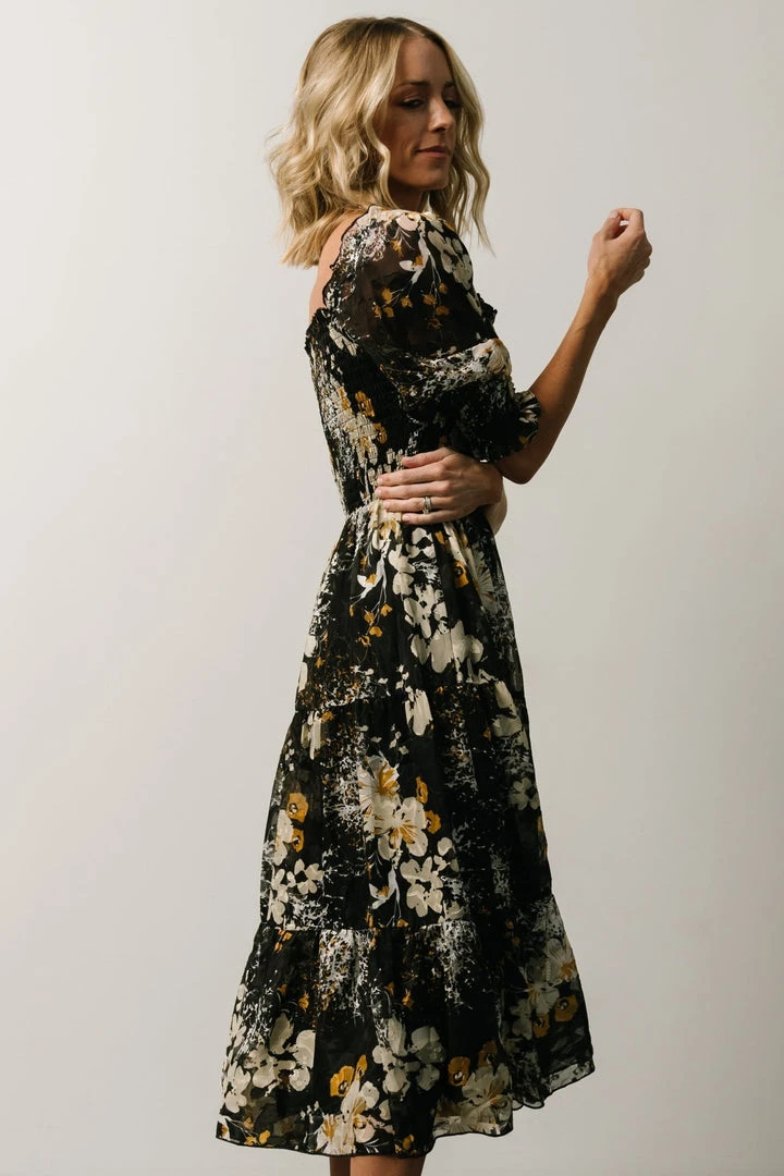 BB Custom Fabian Jacquard Midi Dress | Black Floral 3 BB Custom Fabian Jacquard Midi Dress | Black Floral