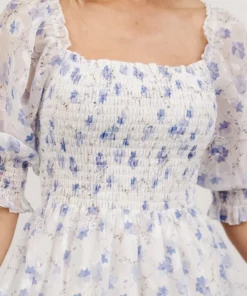 BB Custom Dresses Fabian Jacquard Midi Dress | Blue Floral