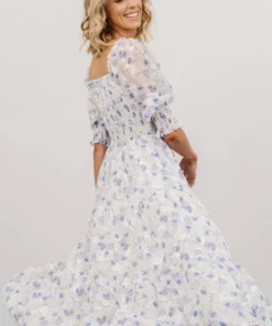 BB Custom Dresses Fabian Jacquard Midi Dress | Blue Floral