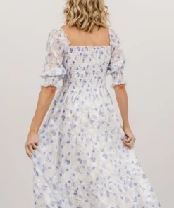 BB Custom Dresses Fabian Jacquard Midi Dress | Blue Floral