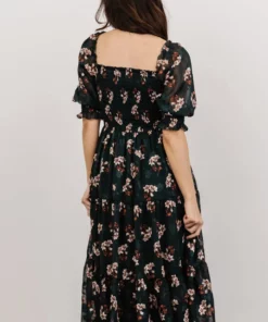 BB Custom Dresses Fabian Jacquard Midi Dress | Dark Green Floral