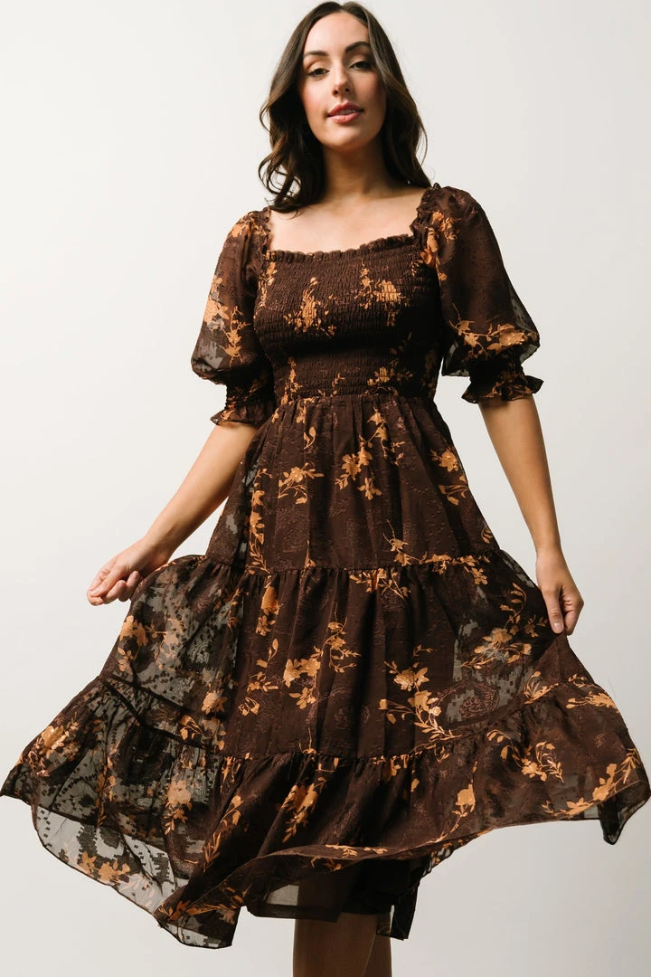 BB Custom Dresses Fabian Jacquard Midi Dress | Mahogany Floral 7 BB Custom Dresses Fabian Jacquard Midi Dress | Mahogany Floral
