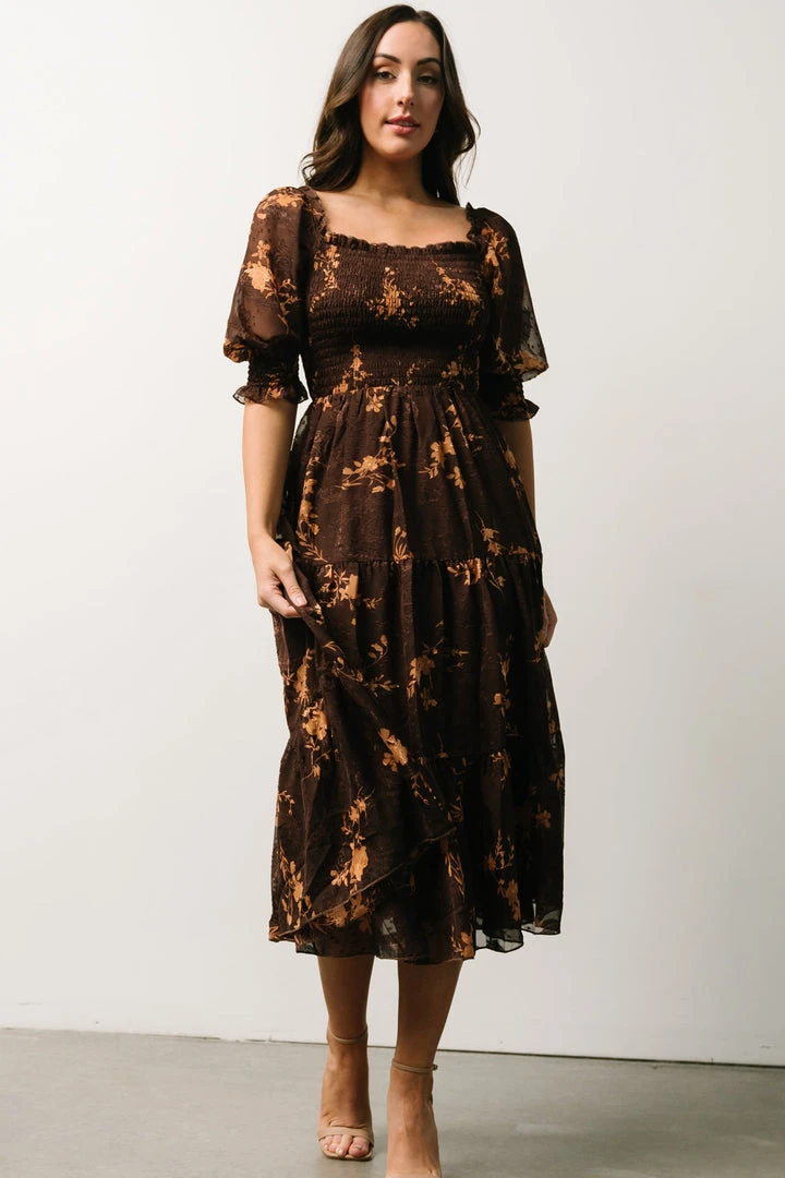 BB Custom Dresses Fabian Jacquard Midi Dress | Mahogany Floral 6 BB Custom Dresses Fabian Jacquard Midi Dress | Mahogany Floral