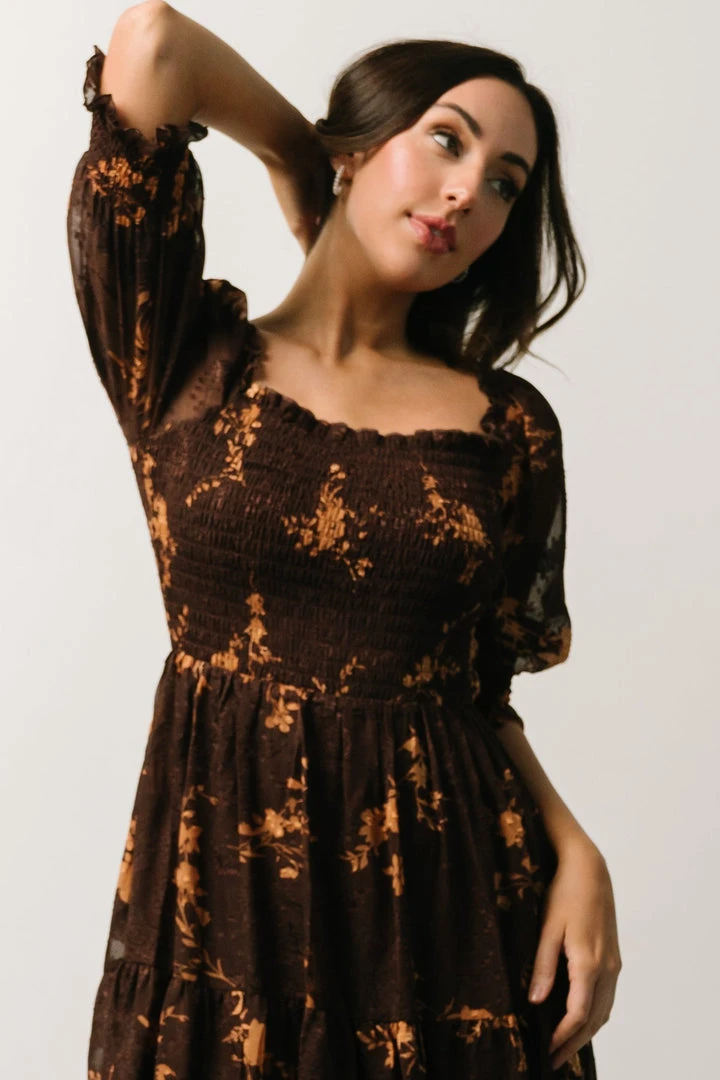 BB Custom Dresses Fabian Jacquard Midi Dress | Mahogany Floral 5 BB Custom Dresses Fabian Jacquard Midi Dress | Mahogany Floral