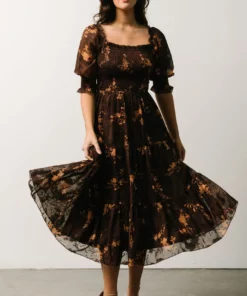 BB Custom Dresses Fabian Jacquard Midi Dress | Mahogany Floral