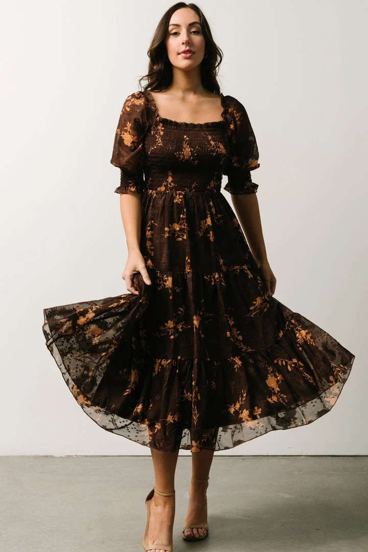 BB Custom Dresses Fabian Jacquard Midi Dress | Mahogany Floral 2 BB Custom Dresses Fabian Jacquard Midi Dress | Mahogany Floral