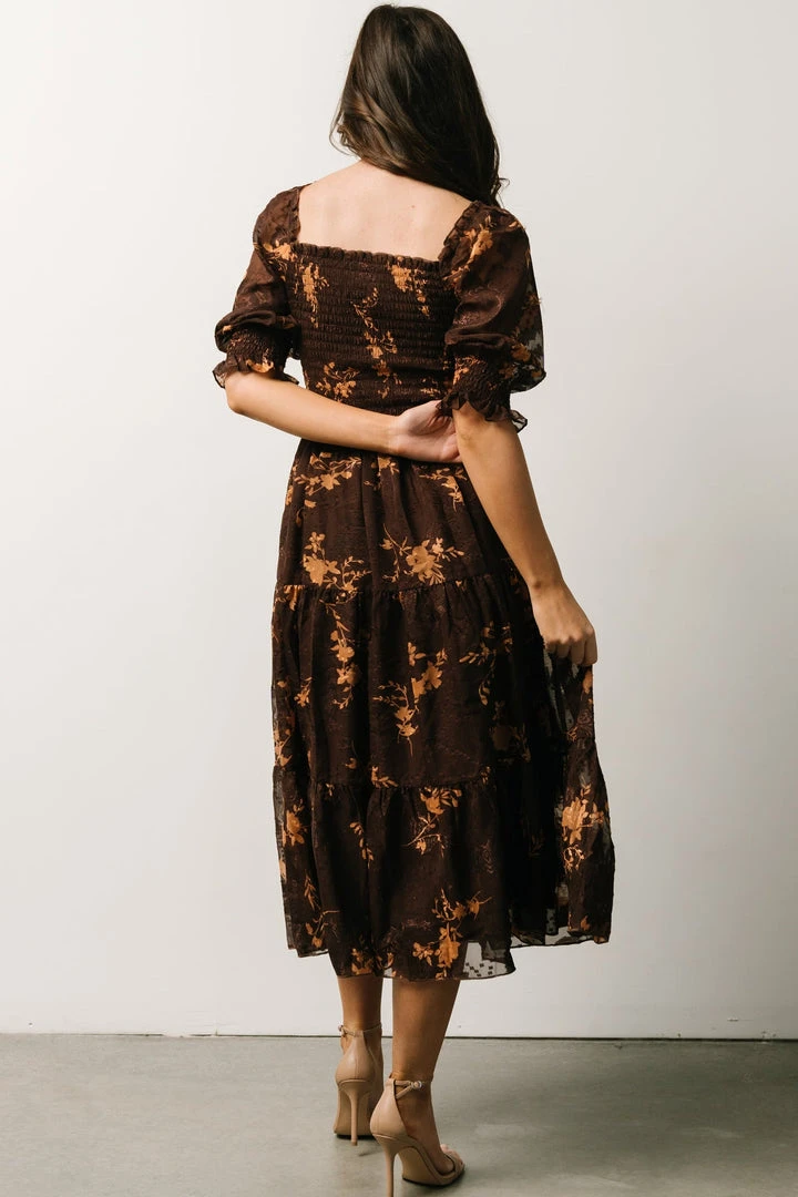 BB Custom Dresses Fabian Jacquard Midi Dress | Mahogany Floral 3 BB Custom Dresses Fabian Jacquard Midi Dress | Mahogany Floral