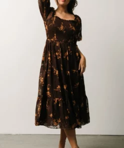 BB Custom Dresses Fabian Jacquard Midi Dress | Mahogany Floral 10 BB Custom Dresses Fabian Jacquard Midi Dress | Mahogany Floral