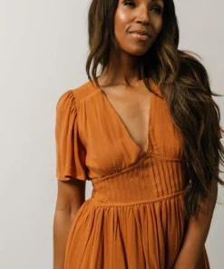 IL Fiona Pintuck Pleat Mini Dress | Camel