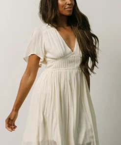 IL Fiona Pintuck Pleat Mini Dress | Cream Dresses