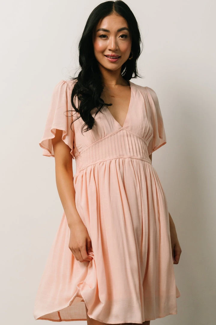 IL Fiona Pintuck Pleat Mini Dress | Peach Dresses 2 IL Fiona Pintuck Pleat Mini Dress | Peach Dresses