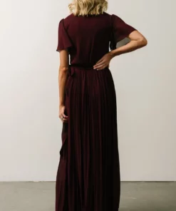 Soi Francine Pleated Wrap Maxi Dress | Burgundy Dresses