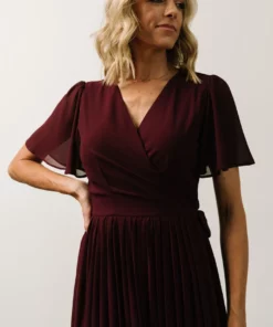 Soi Francine Pleated Wrap Maxi Dress | Burgundy Dresses
