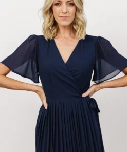 Soi Francine Pleated Wrap Maxi Dress | Navy Dresses