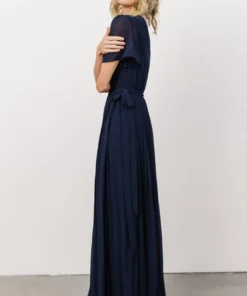 Soi Francine Pleated Wrap Maxi Dress | Navy Dresses