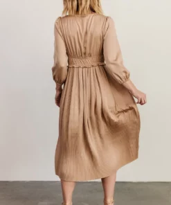 POL Gabriella Satin Midi Dress | Champagne Dresses