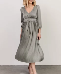 POL Gabriella Satin Midi Dress | Eucalyptus