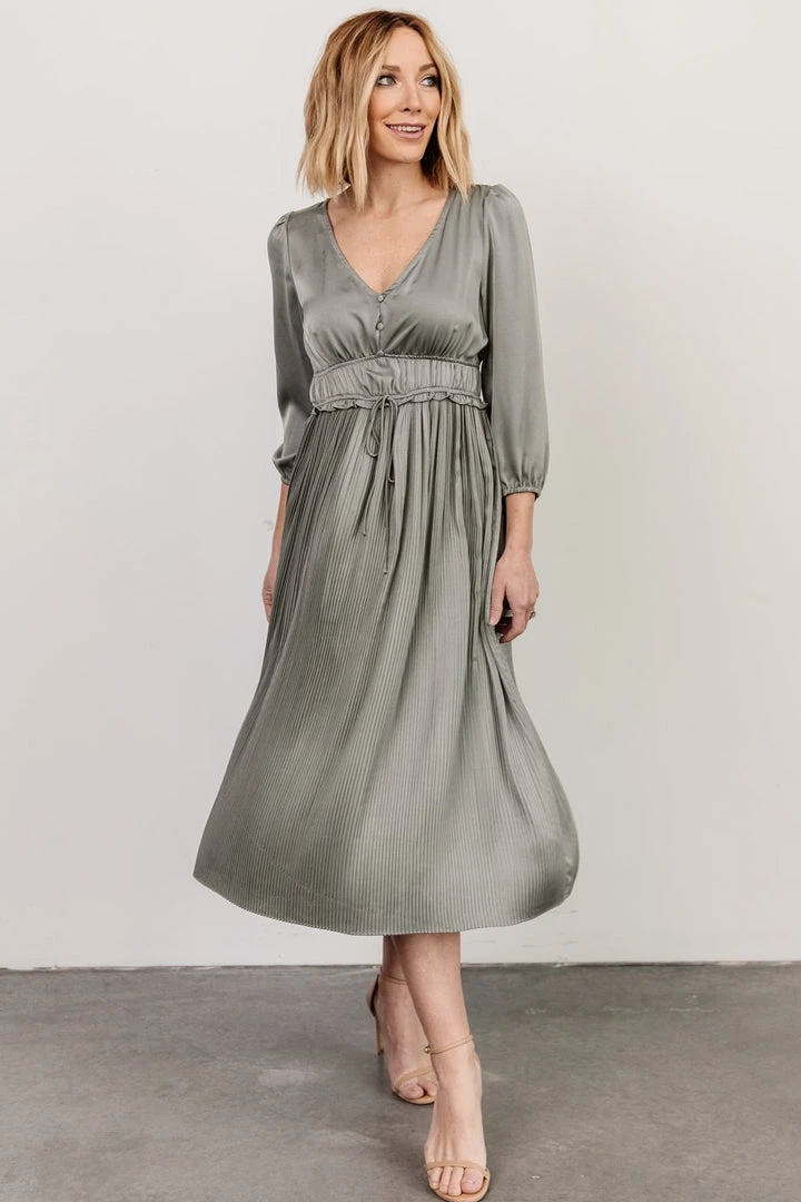 POL Gabriella Satin Midi Dress | Eucalyptus 1 POL Gabriella Satin Midi Dress | Eucalyptus