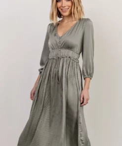 POL Gabriella Satin Midi Dress | Eucalyptus 8 POL Gabriella Satin Midi Dress | Eucalyptus