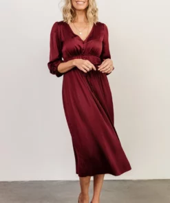 POL Dresses Gabriella Satin Midi Dress | Merlot 11 POL Dresses Gabriella Satin Midi Dress | Merlot