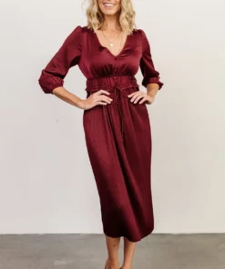POL Dresses Gabriella Satin Midi Dress | Merlot 9 POL Dresses Gabriella Satin Midi Dress | Merlot