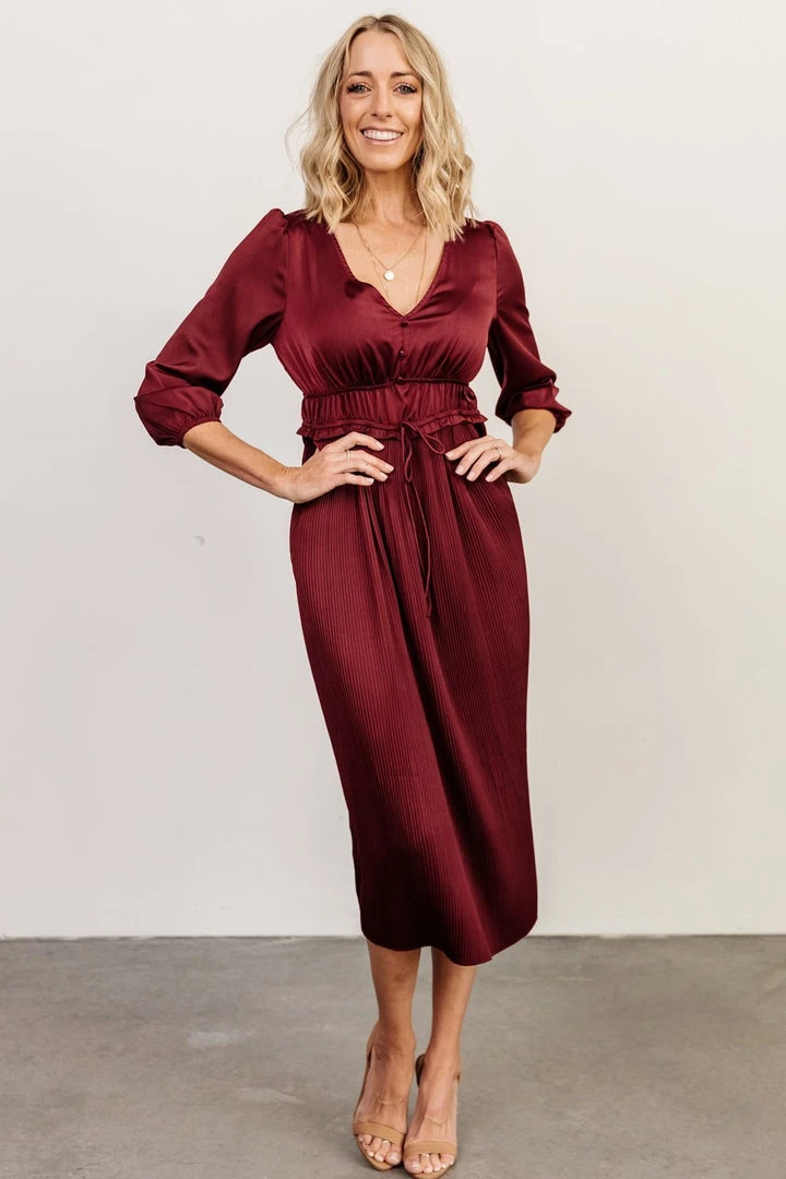 POL Dresses Gabriella Satin Midi Dress | Merlot 4 POL Dresses Gabriella Satin Midi Dress | Merlot
