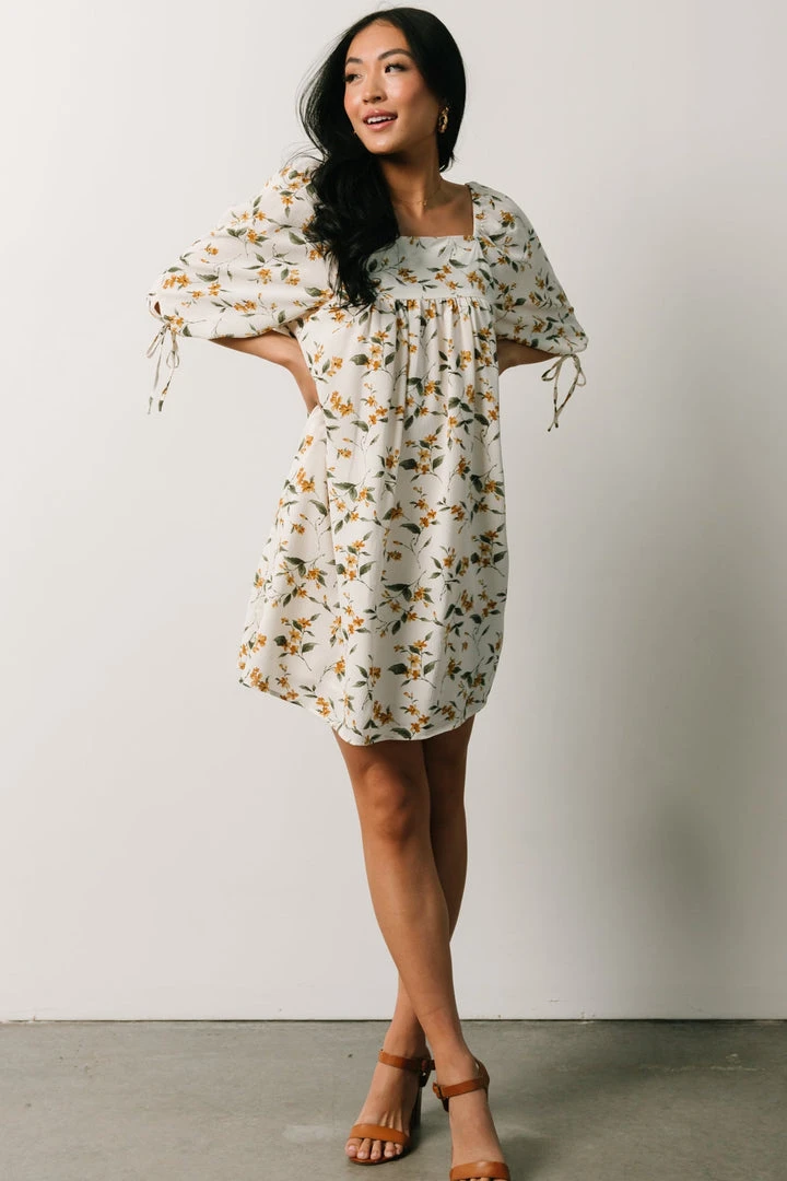 HAY Hallie Babydoll Mini Dress | Ivory + Gold Floral Dresses 1 HAY Hallie Babydoll Mini Dress | Ivory + Gold Floral Dresses