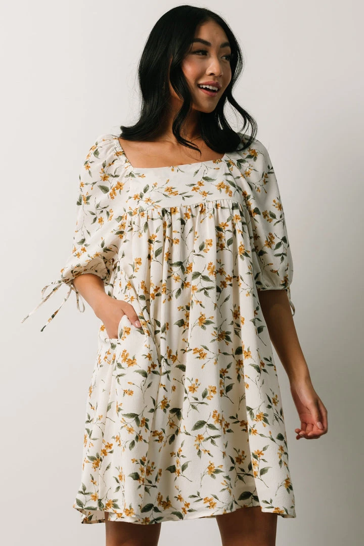 HAY Hallie Babydoll Mini Dress | Ivory + Gold Floral Dresses 3 HAY Hallie Babydoll Mini Dress | Ivory + Gold Floral Dresses